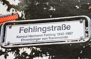 Straßenschild Fehlingstraße in Travemünde